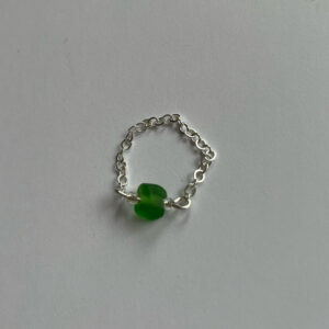 Lime Green Sea Glass Silver Chain Ring